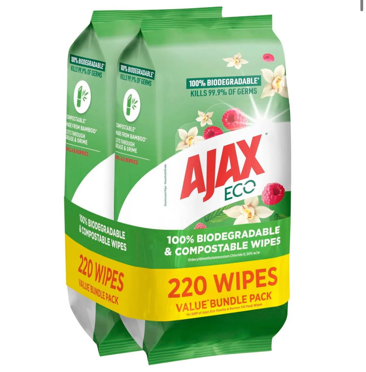 Ajax Eco Vanilla & Berries Antibacterial Disinfectant Surface Cleaning Wipes